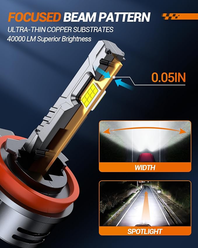 SEALIGHT S2S H11/H8/H9/H16 Light Bulbs, 40000LM Super Brighter, 6500K Pure White H11 Fog Bulbs, 60K+ Hours Lifespan, 2-Pack for Powersports/ATV Lamps