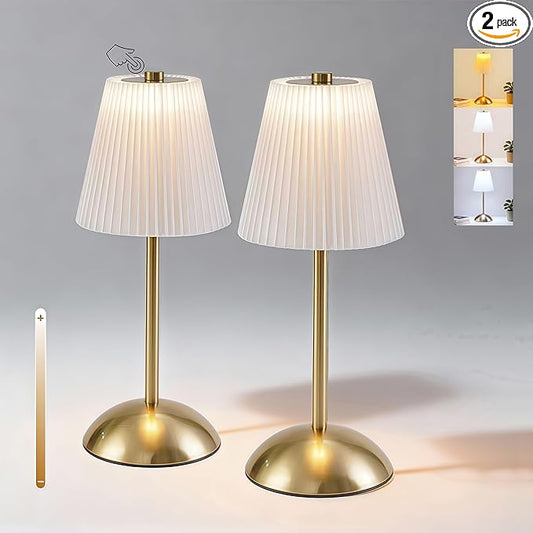 2-Pack Cordless Rechargeable Table Lamps, 3CCT & Stepless Dimming, LED Battery Operated Table Lamp with Touch Switch for Use in Bedroom, Dining Room, Outdoors, 4.5" W x 11.5" H (White)