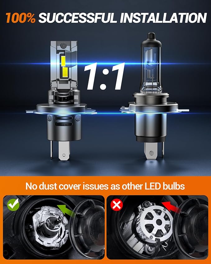 SEALIGHT S2S H4/HB2/9003 Light Bulbs, 40000LM Super Brighter, 6500K Pure White 9003 Fog Bulbs, 60K+ Hours Lifespan, 2-Pack for Powersports/ATV Lamps