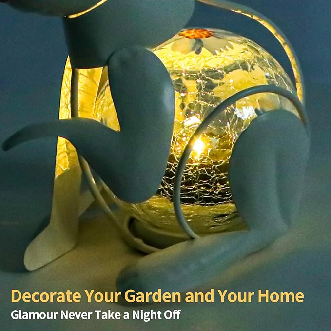 MUMTOP Metal White Rabbit Solar Lights Decorative, Bunny Easter Decorations Cracked Glass Light Tabletop Lantern, Spring Decor Solar Lanterns Outdoor Waterproof for Yard Patio Garden Easter Gift
