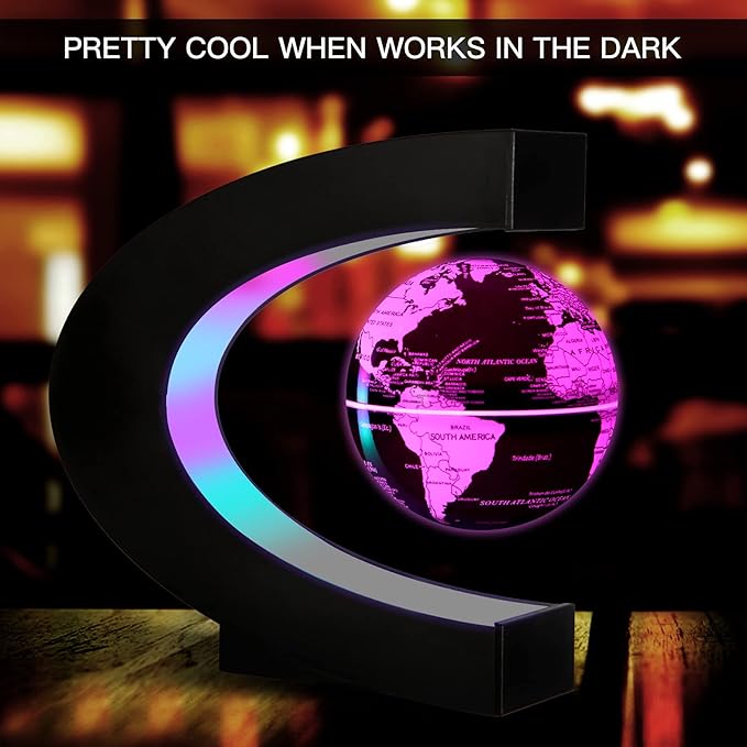 Gresus MultiColor Changing Magnetic Levitation Floating World Map Globe, Floating Globe with LED Lights, Great Fathers Students Teacher Business Boyfriend Birthday Gift for Desk Decoration