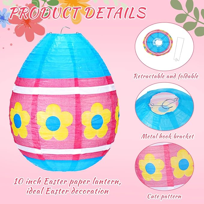 Wenqik 12 Pcs Easter Egg Paper Lanterns Party Decorations 10 Inch Spring Colorful Flower Dot Decorative Ceiling Hanging Lanterns for Home Easter Birthday Party Supplies, 6 Styles(Funny)