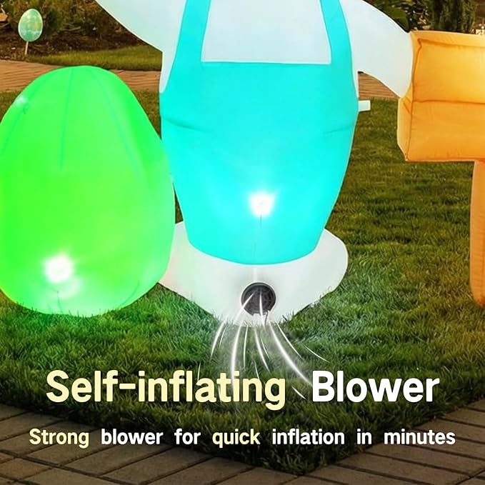5FT Easter Inflatable Outdoor Decorations Bunny with Egg & Chick Blow Up Yard Ornament with Soft LED Illumination Stable Blower & Fixing Kit for Spring Lawn Decor Garden Holiday Party Display