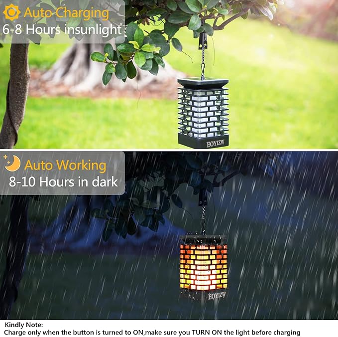EOYIZW Solar Outdoor Lights 2 Pack- 99 LEDs Flickering Flame Solar Lantern for Garden Decor- IP65 Waterproof Garden Decor for Halloween Patio Yard Porch