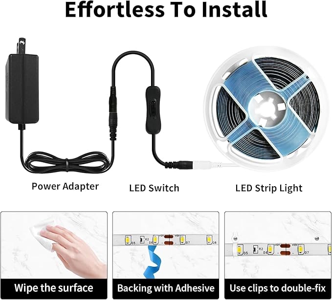 iNextStation Blue LED Strip Light, 16.4ft 5M 2835 SMD 300 LEDs 12V Flexible Cuttable LED Tape Light for Bedroom Kitchen Cabinet Wardrobe TV (Power Adapter Included)