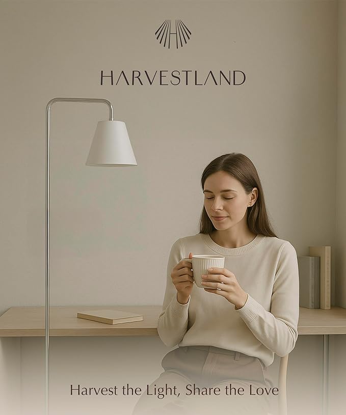 HarvestLand Steady Brushed Nickel Floor Reading lamp – Adjustable Standing Lamp with Solid Base, Stand up Lamps for Living Room, White Reading Light Standing lamp for Over Chair Use