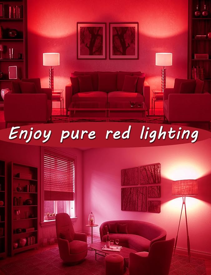 LED Red Sleep Light Bulb Dimmable, 100% Blue Light Blocking Bulb 630nm Promoting Melatonin Red Light Bulbs, A15 5W E26 Base Dim Light Bulbs for Bedroom, Baby Nursery,4 Packs