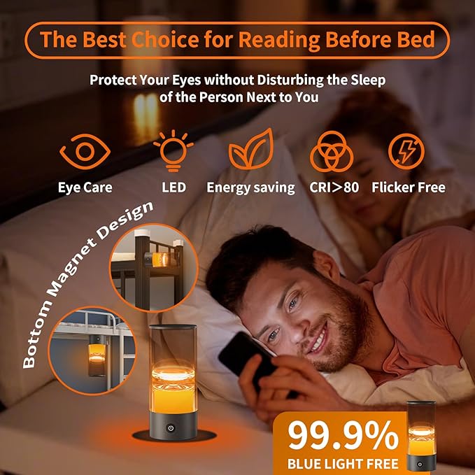 Improving Sleep-Table Night Light to Relax Mood，Protect Eyes with Dimmable Bedroom Light ，Rechargeable Small but Powerful Portable Led Lamp for Outdoor/Camping/Sleep Aid-2 Packs