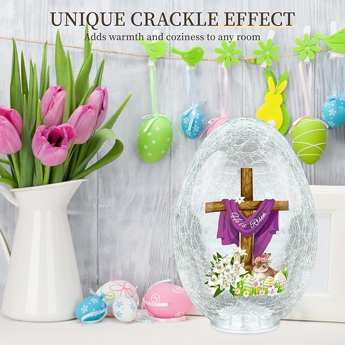 Easter Egg Light Decorations, 8.27'' Balls Crackle Glass Tabletop Decor He is Risen Night Light Spheres Decorative Balls Glass Orb Table Lamps Festive Home Accent