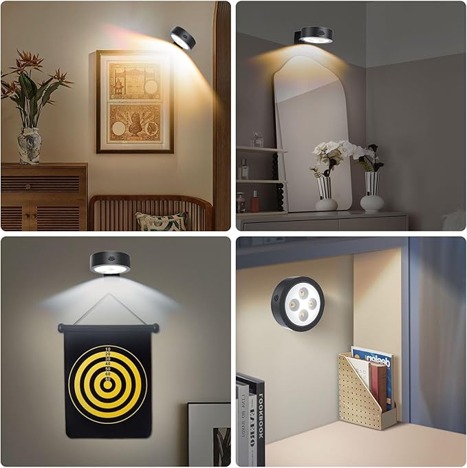 LED Picture Light Wireless Battery Operated Poster Light,Remote Control Painting Lights,Timer and Dimmable Art Light for Wall,Magnetic Accent Display Wall Light for Artworking,Wall Decor Puck Lights
