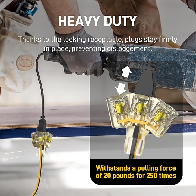 100FT Outdoor Extension Cord with Multiple Outlets, 12/3 Gauge Heavy Duty, 15A 1875W, 3 Prong with LED Light & Locking Plug, Weather Resistant, ETL Certified for Lawn Mower, Tools, Christmas Lights