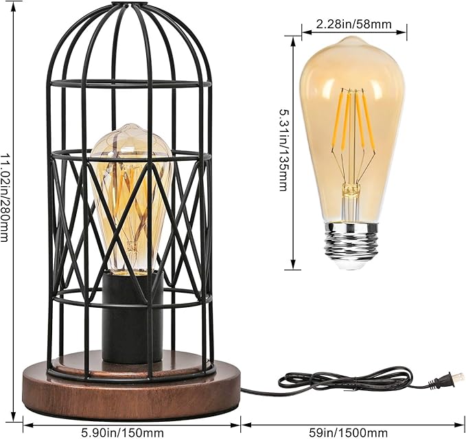 Touch Control Table Lamp, Industrial Bedside Lamp with 3 Way Dimmable, Small Nightstand Vintage Metal Cage Desk Lamps, Steampunk Table Lamps for Bedroom, Living Room, Kitchen (Bulb Included)