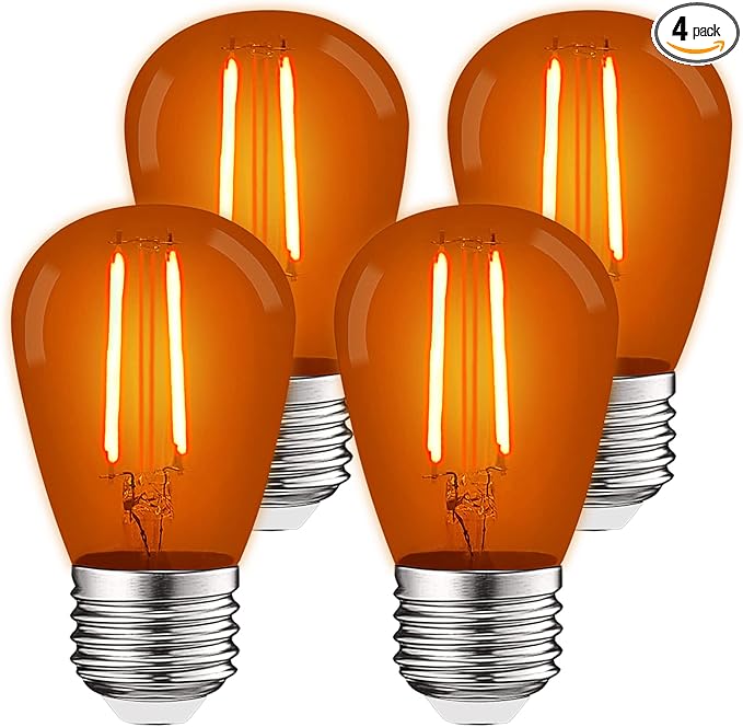 LUXRITE S14 Edison LED Orange Light Bulb, 0.5W, Colored LED Bulbs for Outdoor String Lights, UL Listed, E26 Base, Indoor Outdoor, Decoration, Party, Holiday, String Light Replacement Bulbs (4 Pack)