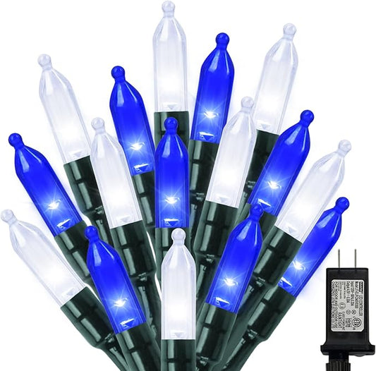 LAMPHOME Blue White Christmas Mini Lights, 32.5FT 100 LED Clear Bulbs String Lights with 16 Light Modes, Fairy Lights Plug in for Outdoor Xmas Trees Garland Wreath Holiday Decorations