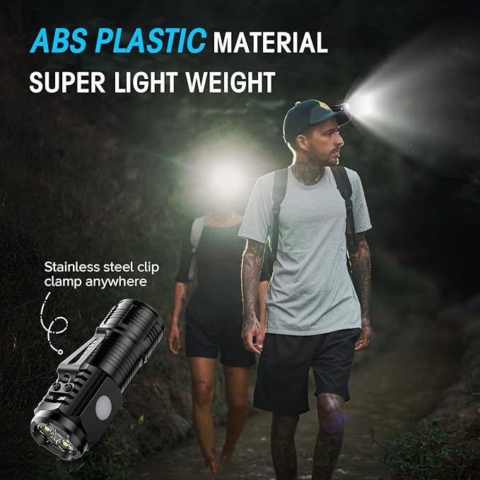 LETMY Rechargeable Mini Flashlights with Magnetic Base, 2 Pack Bright 3 LED Flash Lights, Small EDC Flashlight with Belt Clip, 4 Modes Portable Rechargeable Flashlights for Emergency Camping Home