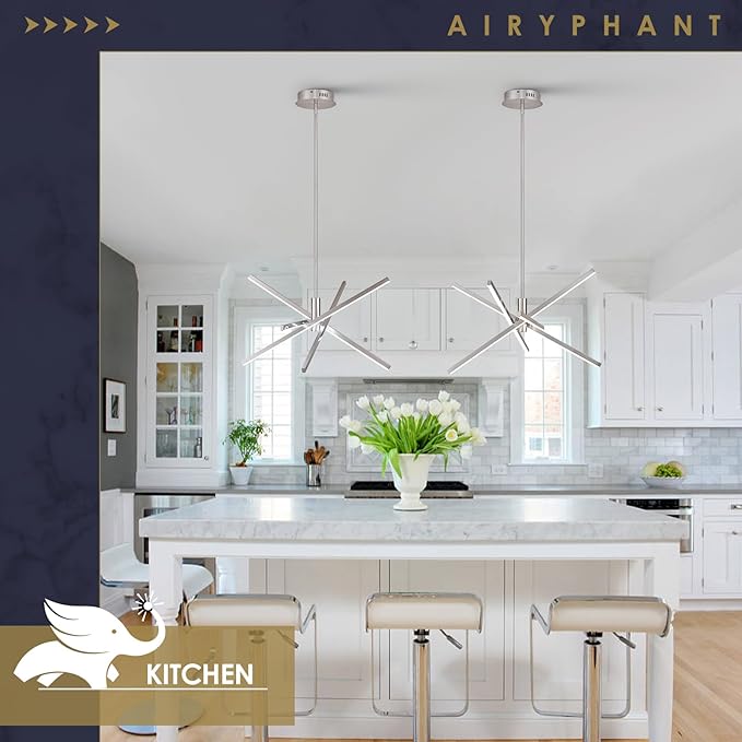 Nickel Modern LED Chandelier, Dimmable 4 Lights Ceiling Pendant Lighting for Dining Room Living Room Kitchen Island Bedroom Foyer 3000K/4000K/5000K 3CCT Selective, 27.76in