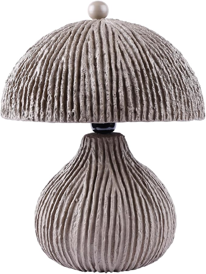 Handicrafts Home Handcrafted Paper Mache Table Lamp, 11x12.5” Modern Farmhouse Accent Table Lamp, Decorative Dome Bedside Nightstand Lamp for Bedroom Living Room, Small Sculptural Desk Light, Mush