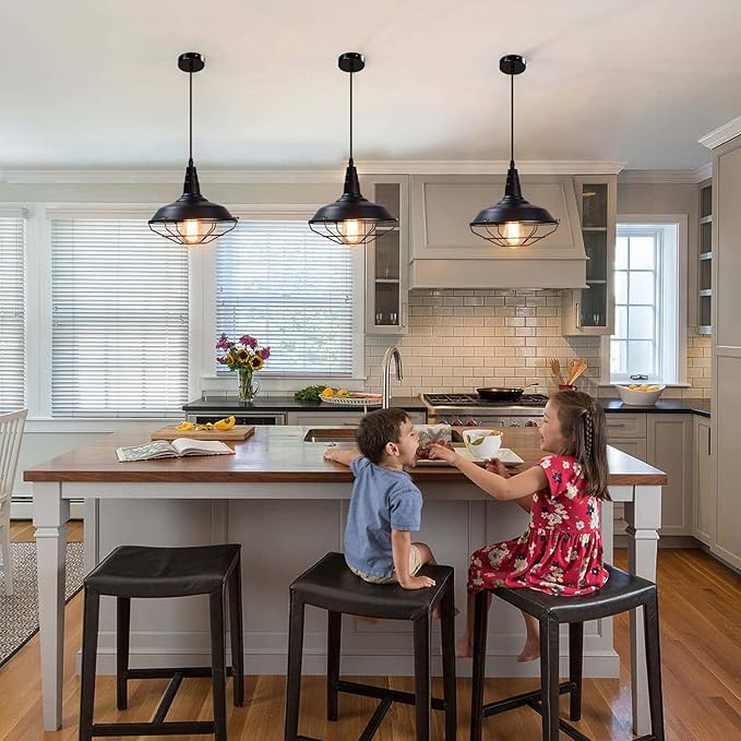 Black Pendant Light fixtures 10.5 inches 3 Packs, Matte Pendant Lights Kitchen Island, Industrial Pendant Light, Vintage Farmhouse Pendant Lights for Dinning Room Entryway Barn