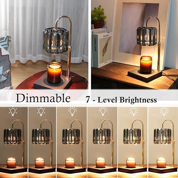 Candle Warmer Lamp with Timer, Dimmable Electric Candle Wamer Adjustable Height, Gifts for Women Mom, Glass Modern Candles Melter Lamp, Black