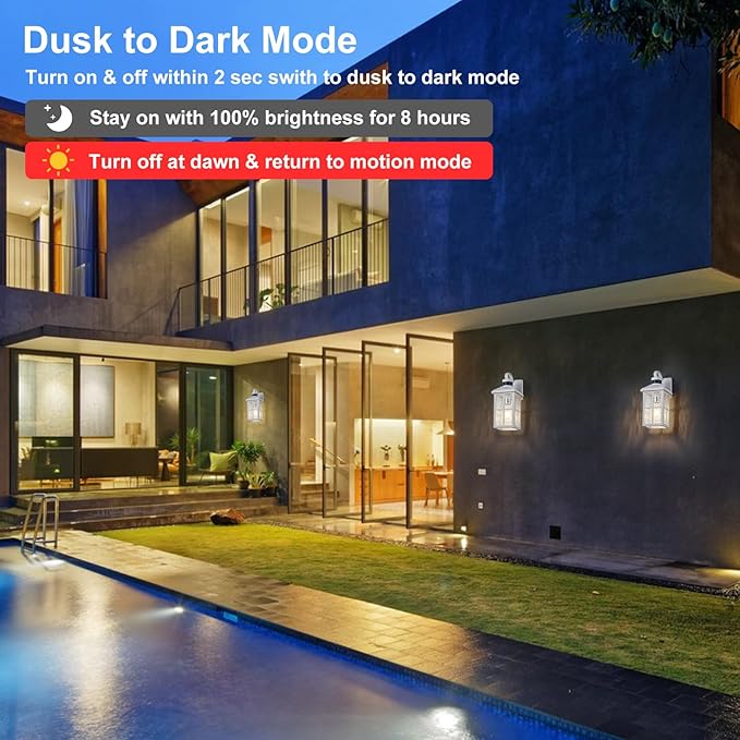 Porch Lights Outdoor with Remote Control: 2 Pack Motion Sensor Exterior Lighting Fixtures Intelligent 3 Lighting Modes Outdoor Wall Lights Sconce Lights for House Patio Front Door Garage