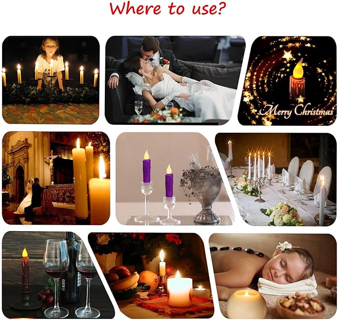 CVHOMEDECO. Glitter Flameless Candles Flickering Battery Operated LED Taper Candles with Timer for Home, Wedding, Halloween, Christmas Decor. Purple, 4-3/4 Inch, Set of 2
