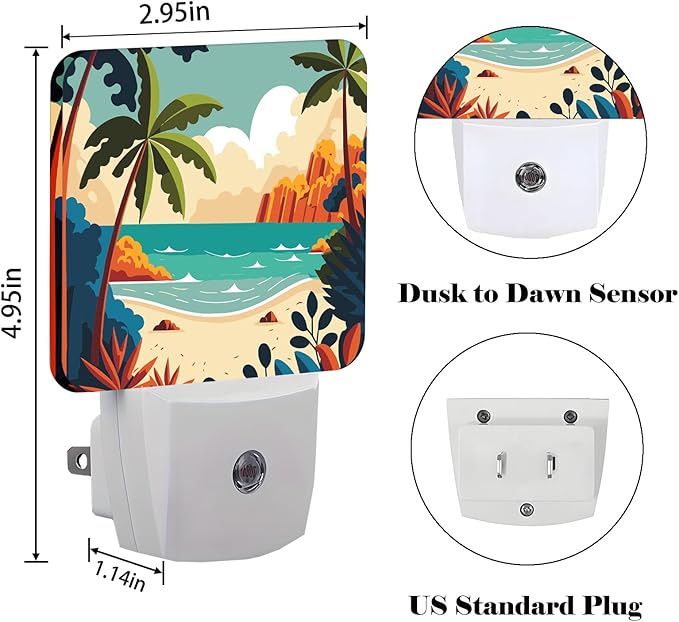 Palm Tree with Beach Night Light,Plug-in Night Lights with Dusk to Dawn Sensor for Stairway,Hallway,Bedroom Sleep Friendly Ideal for Women/Girls/Boys Gift,0.5w