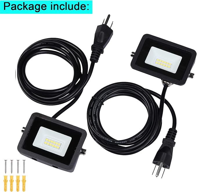 MIWAT 2Pack 10W LED Work Light, 3inch Super Bright Security Lights, IP68 Waterproof Outdoor LED Lamp,Plug in floodlight for Backyard, Badroom, Pathway (Daylight)