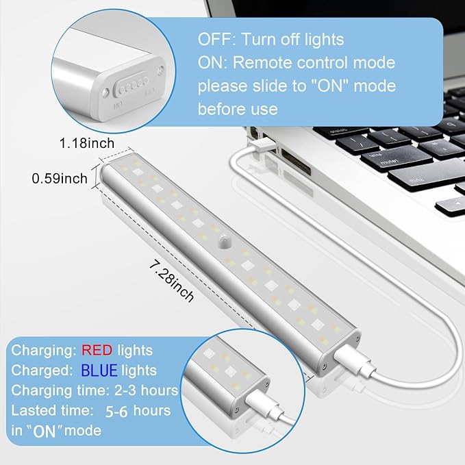 Under Cabinet Lighting Wireless with Remote, 48 LED Rechargeable Under Cabinet Lights, Kitchen Counter Lights Dimmable LED Closet Light RGB Bar for Shelf, Car, Hallway, 15 Color Changing, 6 Pack