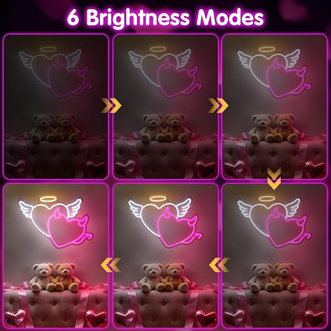 ‌Valentine's Day Lights Decor for Wall & Window: Heart Neon Sign‌,Party Light Up Valentine's Day Decorations‌,Dimmable USB Powered LED Lamp‌,Heart Night Light for Bedroom Art Decor‌,16''x11'' Heart-Shaped Night Light