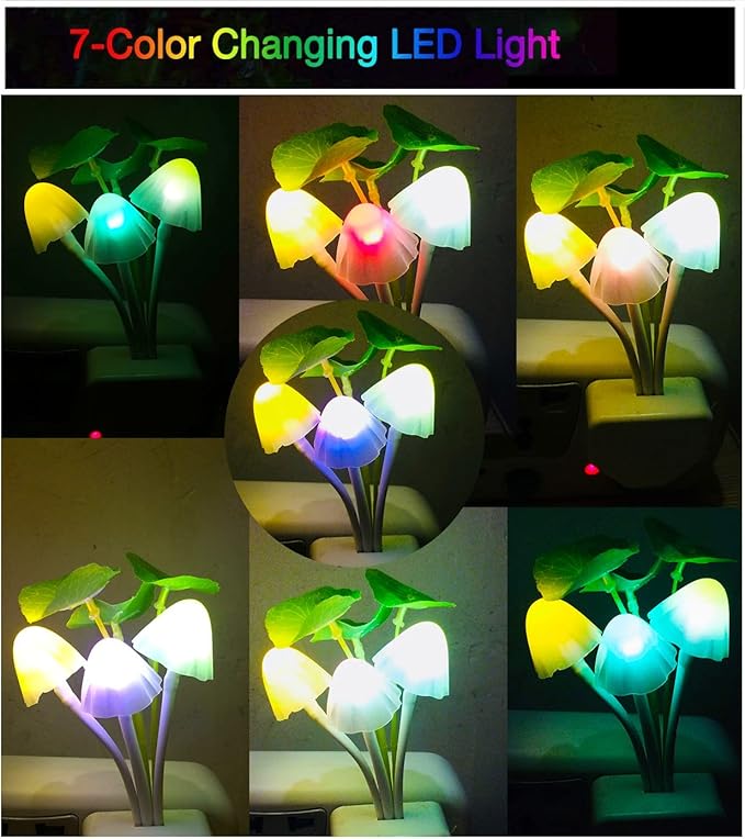 AUSAYE Plug in Night Light, Sensor Light Color Change Cute Mushroom Light LED Nightlights for Kids, Adults, Bedroom, Bathroom,Hallway, Stairs, Kitchen