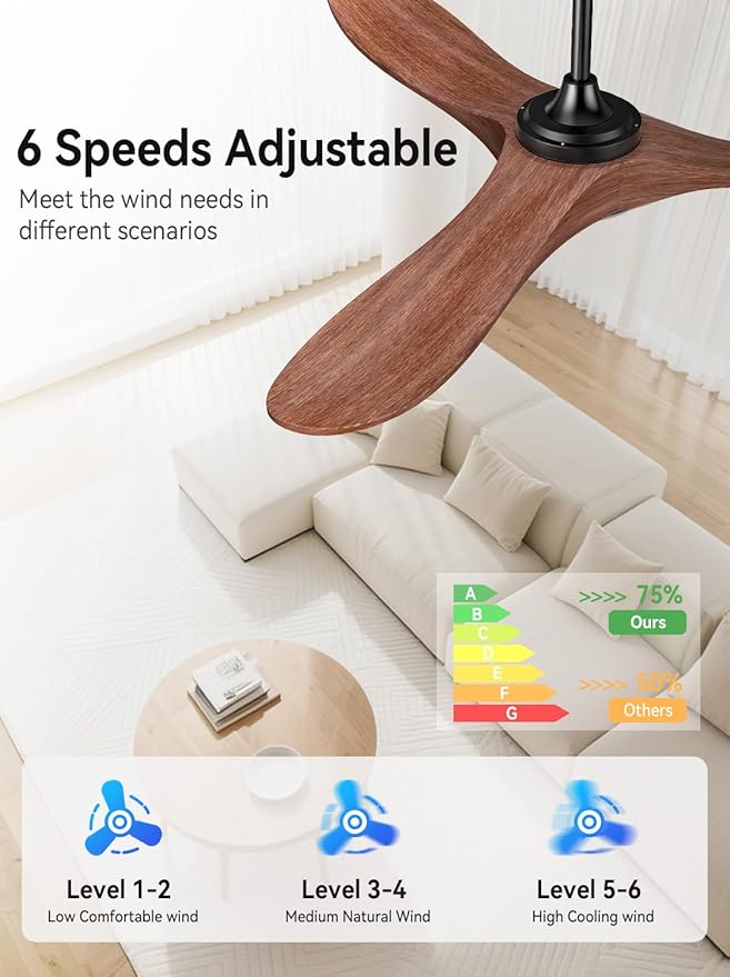 Ceiling Fans with Lights and Remote, 3 Solid Wood Blades, Outdoor Wooden Ceiling Fan with 2 Downrods for Patios, 52 Inch Modern Ceiling Fan with Noiseless Reversible DC Motor