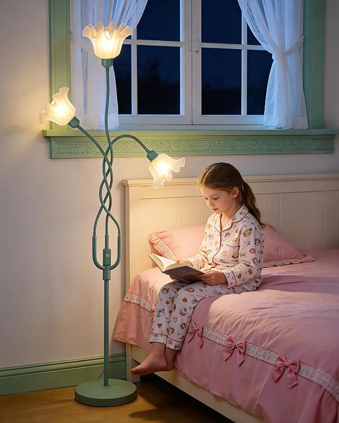 Lightdot Flower Floor Lamp for Living Room, Modern Tree Floor Lamp with DIY Goosenecks & Bulbs Included, Spring Green 3 Light Floral Standing Tall Lamp for Bedroom/Kid's Room/Sofa Beside/Corner Decor