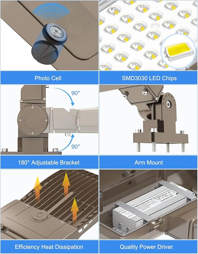 KUKUPPO 320W LED Parking Lot Light 48000LM Dusk to Dawn, DLC UL Listed Industrial Grade LED Shoebox Parking Pole Light 5000K IP65 Outdoor Commercial Area Lighting Arm Mount 100-277VAC
