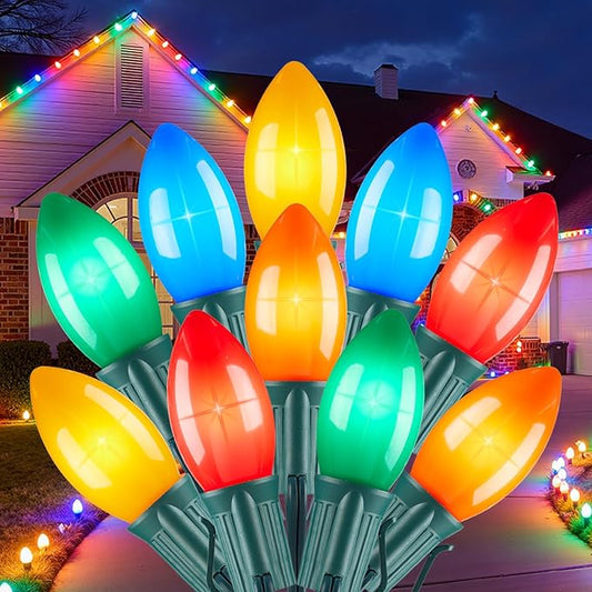 Brightown C9 LED Christmas Lights Outdoor, 150 FT 150 Multi-Colored Connectable C9 String Lights for Christmas Tree Patio Roofline Garden Backyard Holiday Party Indoor Outdoor Decoration, Green Wire