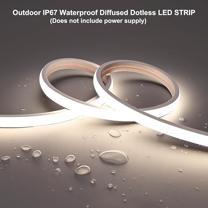 24V COB LED Strip Light 16.4ft 4000K Natural White, 230LM/ft, IP67 Waterproof Outdoor, High CRI>93, Self-Adhesive Highlight Architecture, Accent Bars & Gardens