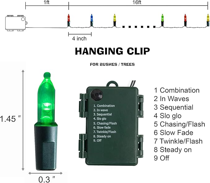 FUNPENY 50 LED Outdoor Christmas Lights, 16 FT Mini String Light with 8 Modes, Waterproof Tree Lights for Indoor Outdoor Patio Garden Party Wedding Christmas Decoration, Multi-Color
