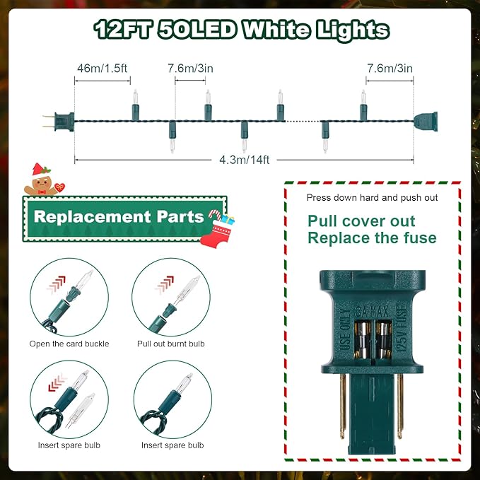 Christmas Lights 50 Count Clear Mini Lights Green Wire UL Certified Connectable Warm White String Lights for Christmas Decor (50 Count 13FT)