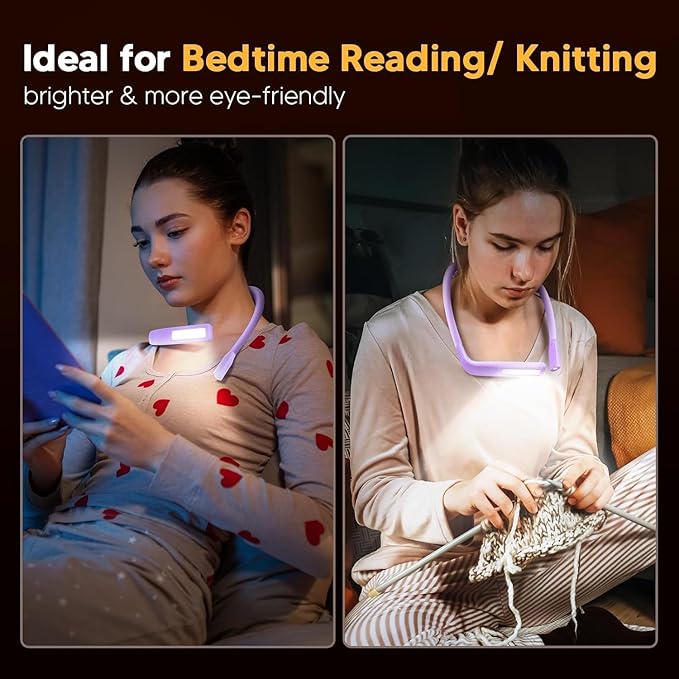 Mothers Day Gifts for Mom Wife: Purple Neck Light with Storage Case for Book Lovers Knitters Crafters, 10-80Hrs Eye-friendly Rechargeable Book Reading Lamp Knitting Crochet Craft Light Sewing Supplies