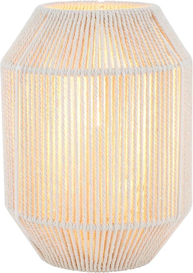 JHY DESIGN Boho Rattan Woven Lampshade Table Lamp 8.5" H Cotton Rope Bedside Lamp Cordless Decorative Battery Operated Lamp with 6 Hours Timer for Bedroom Living Room Wedding Parties Patio