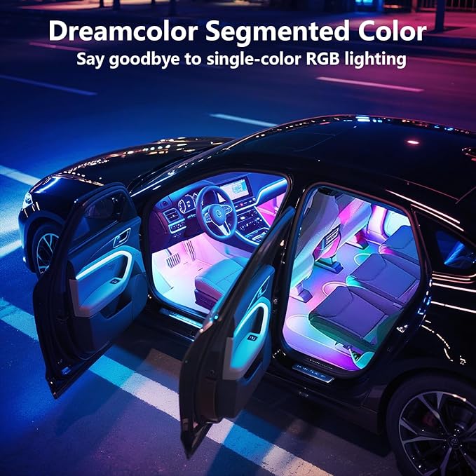 Smart Interior Car Lights,Car led Lights Interior with Rainbow Effect,8 Dynamic Music Mode,256 Lighting Effects and 16 Million Colors,Car Led Strip Lights Controlled by APP,12V
