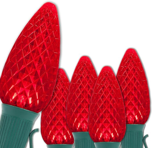 Wintergreen Lighting 50 C9 OptiCore LED Commercial Outdoor Christmas Lights – Heavy Duty Christmas String Lights; Green Wire (50 ft, Red)