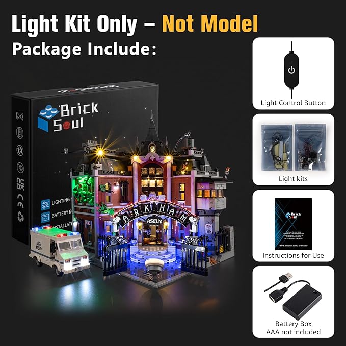 BrickSoul Light Up Kit Compatible with Lego 76300 Arkham Asylum Building Set | Upgrade Touch Control & Adjustment Lighting Mode & Hidden Cable Tech | Easy Install(76300 Set NOT Included)