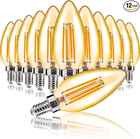 ALAMPEVER Chandelier Light Bulbs, 40W Equivalent Candelabra Bulb, 4W E12 LED Bulb 2200K Warm White, 330LM, Candle Light Bulbs 12 Pack
