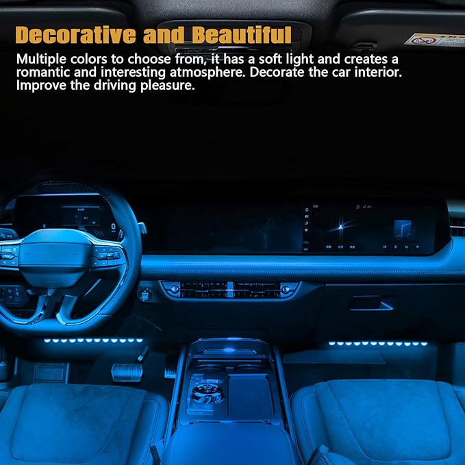 Wuyaoyao Car LED Strip Light, 12V 24 LED Vehicle Interior Atmosphere Lamps with Cigarette Lighter, Auto Under Dash Ambient Night Light, Universal Car Accessories (Ice Blue, Cigarette Lighter)