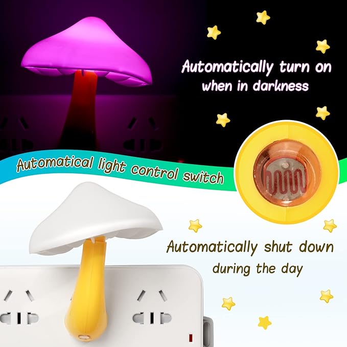 Tuanse 20 Pcs LED Color Changing Mushroom Night Light, Cute 7 Color Sensor Mushroom Shaped Plug in Lamp, Christmas Gift, Decorative Light Decor for Adults Room Bedroom Thanksgiving