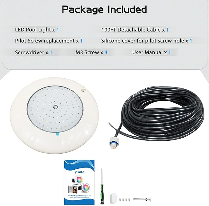 LyLmLe Pool Light for Inground Pools, 35W 10 Inch RGBW Multicolor Inground Pool Light, 12V Universal Color Changing LED Pool Lights for 10" Wet Niches, 100ft Cord, Without Transformer & Controller