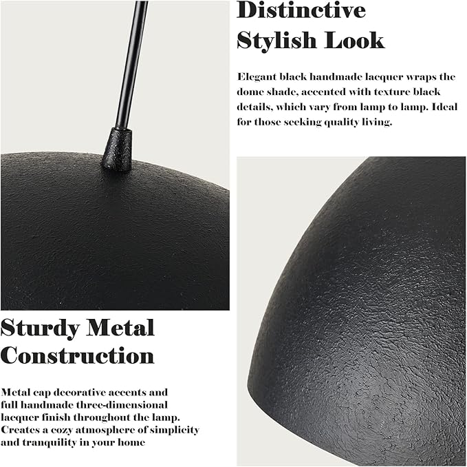 Industrial Pendant Lighting for Kitchen Island, 16 Inch Black and Gold Metal Dome Pendant Light Fixtures, Hemispherical Hanging Ceiling Light E26 Base for Reading Dining Room Foyer Cafe, 2 Pack