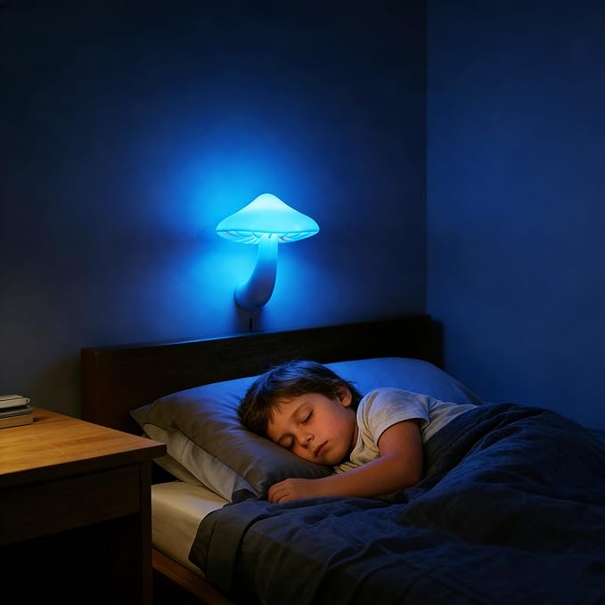 AUSAYE 5Pack LED Sensor Night Light Plug in Lamp Blue Cute Mushroom Night Lights for Adults Kids NightLight Bedroom,Bathroom,Toilet,Hallway,Stairs,Kitchen,Basement