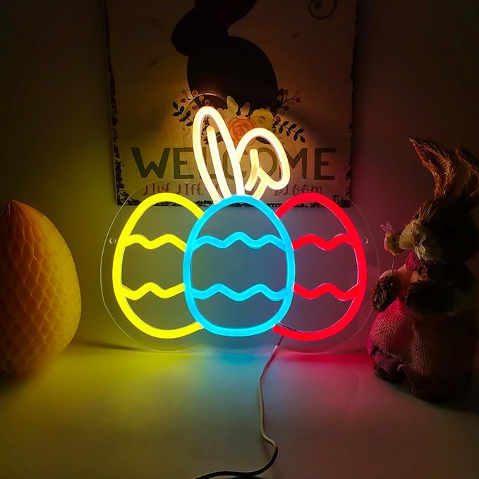 Neon Easter Eggs Sign for Easter Decorations, Party Home Room Decor, Wall Decor, Easter Gifts for Kids