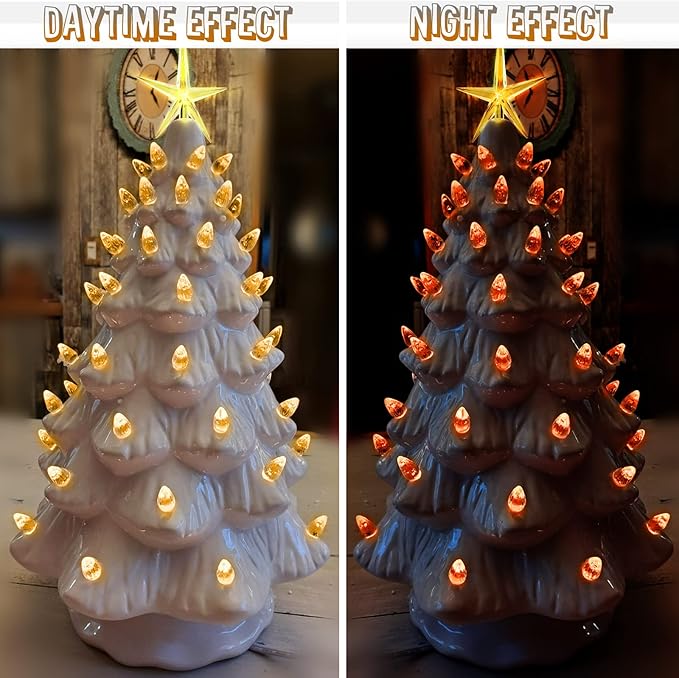 Ceramic Christmas Tree Replacement Lights Bulbs, Orange Medium Twist Plastics Pegs Ornaments for Ceramic Tree(87 Bulbs＆ 3 Topper Star)